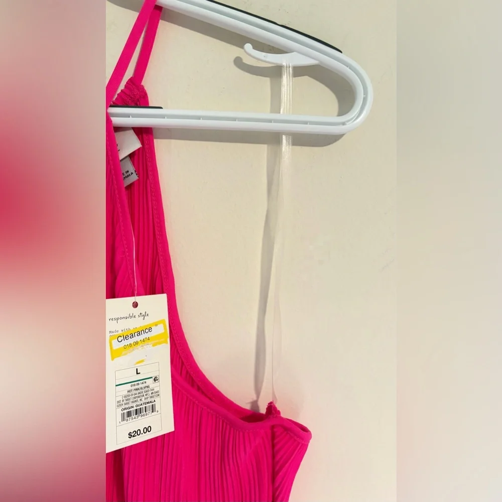 NWT Womens A New Day Hot Pink Pleated Halter Neck Thin Breathable Dress Sz Large - Picture 6 of 15